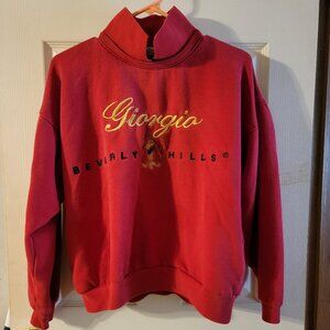 VTG 80s GIORGIO BEVERLY HILLS Red Collared Sweatshirt Embroidered Gold Logo M/L